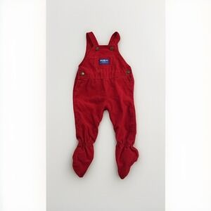 Vintage Osh Kosh B'gosh 6/9 Month Footed Red Corduroy Vestbak Overalls